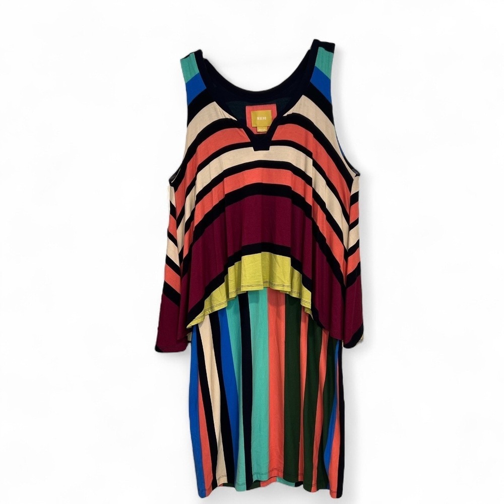 MaEve | Boho Flowy Layered Tiered Dress M Stripe Caribbean Colorblock Resortwear